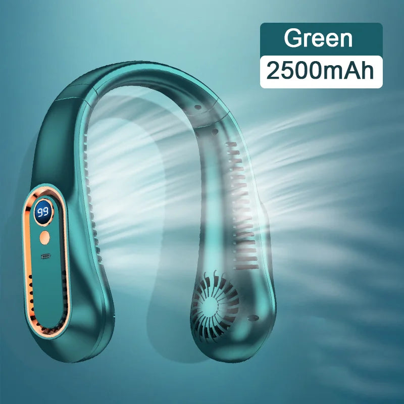 Portable Bladeless Neck Fan with Digital Display – USB Rechargeable, Hands-Free Cooling for Travel, Sports & Outdoor Use