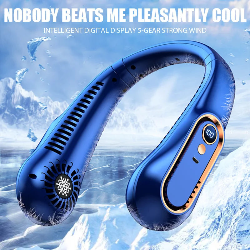 Portable Bladeless Neck Fan with Digital Display – USB Rechargeable, Hands-Free Cooling for Travel, Sports & Outdoor Use