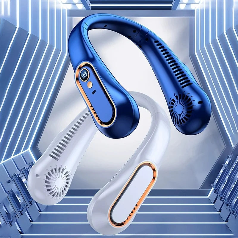 Portable Bladeless Neck Fan with Digital Display – USB Rechargeable, Hands-Free Cooling for Travel, Sports & Outdoor Use
