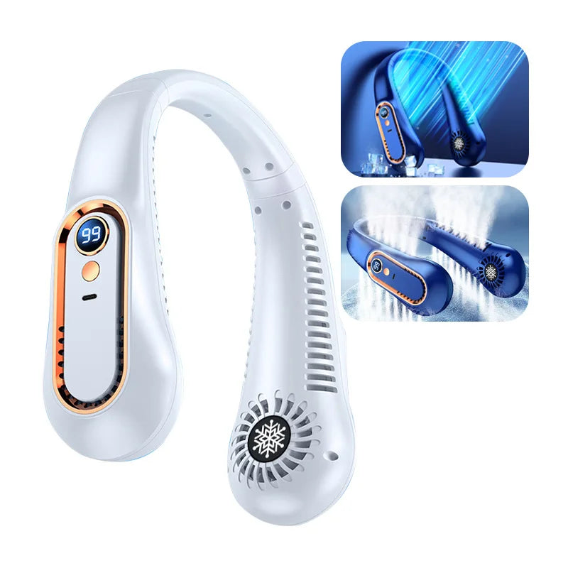 Portable Bladeless Neck Fan with Digital Display – USB Rechargeable, Hands-Free Cooling for Travel, Sports & Outdoor Use