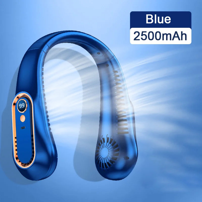 Portable Bladeless Neck Fan with Digital Display – USB Rechargeable, Hands-Free Cooling for Travel, Sports & Outdoor Use