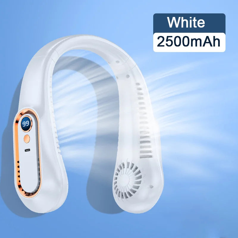 Portable Bladeless Neck Fan with Digital Display – USB Rechargeable, Hands-Free Cooling for Travel, Sports & Outdoor Use