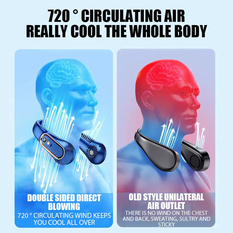 Portable Bladeless Neck Fan with Digital Display – USB Rechargeable, Hands-Free Cooling for Travel, Sports & Outdoor Use